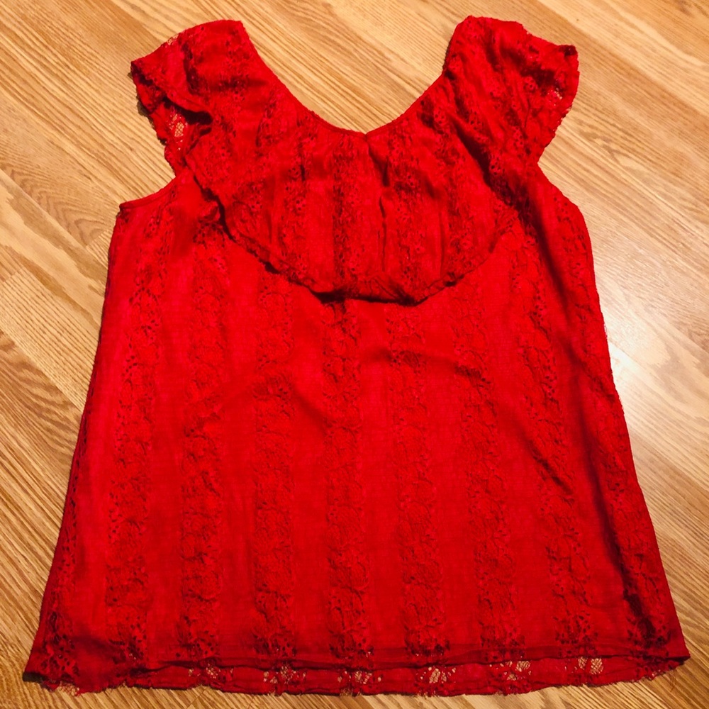 Red on the shoulder lace top
